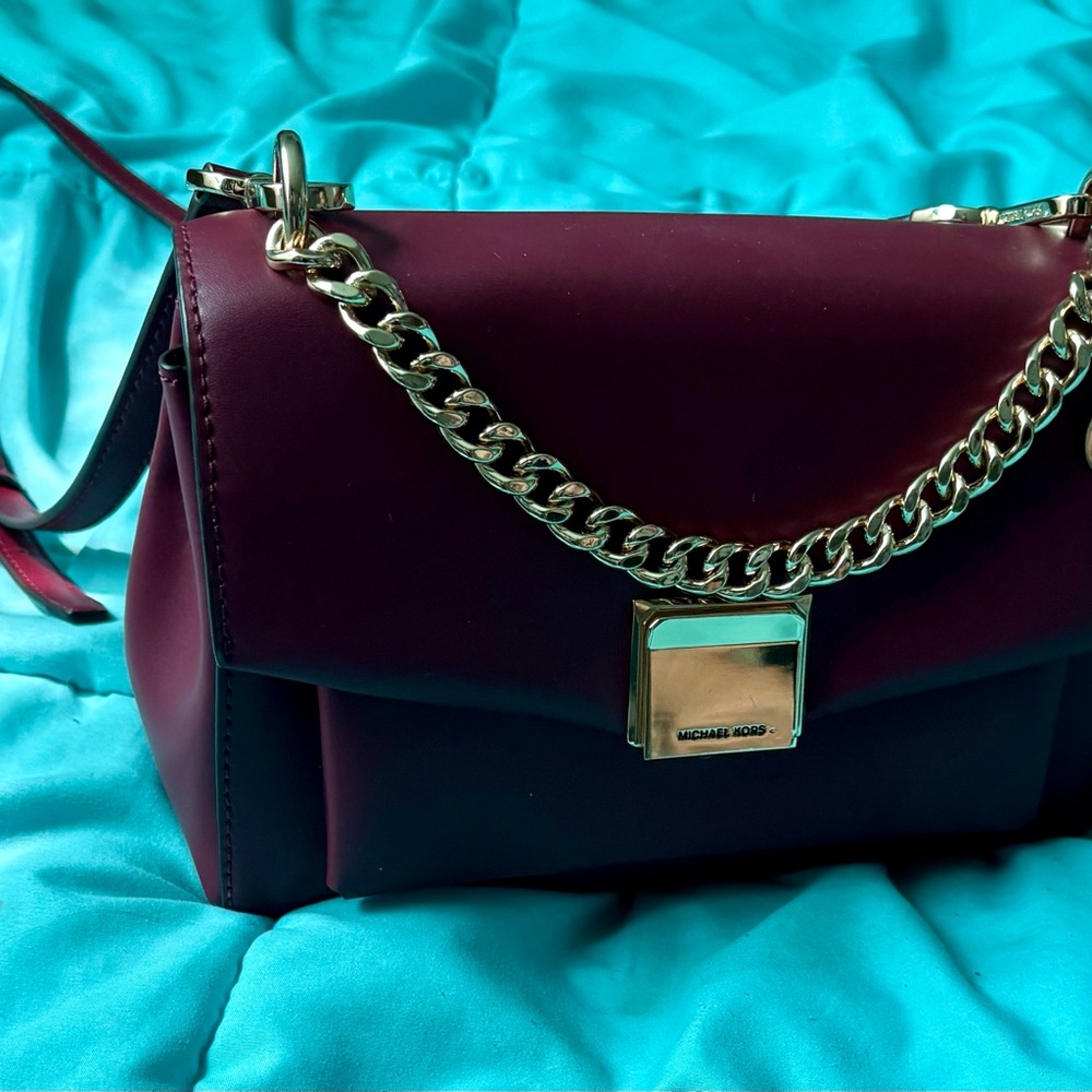Michael Kors Red and Gold Crossbody Bag with Chic Chain Detail